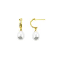 Aretes Baliq Perla Colgante Oro 18K