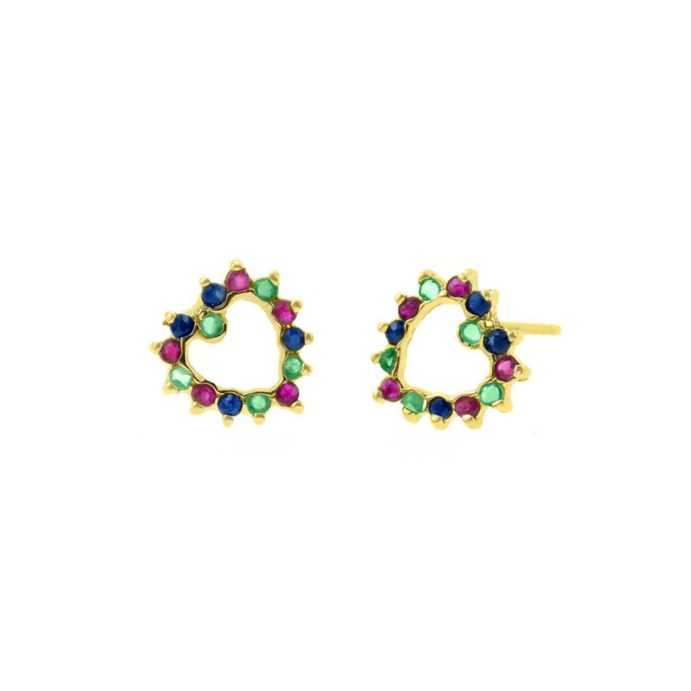 Aretes Baliq Rubi Zafiro Corazón Oro 18K