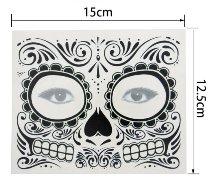 Sticker Tatuaje Temporal Catrina blanco y negro disfraz Halloween