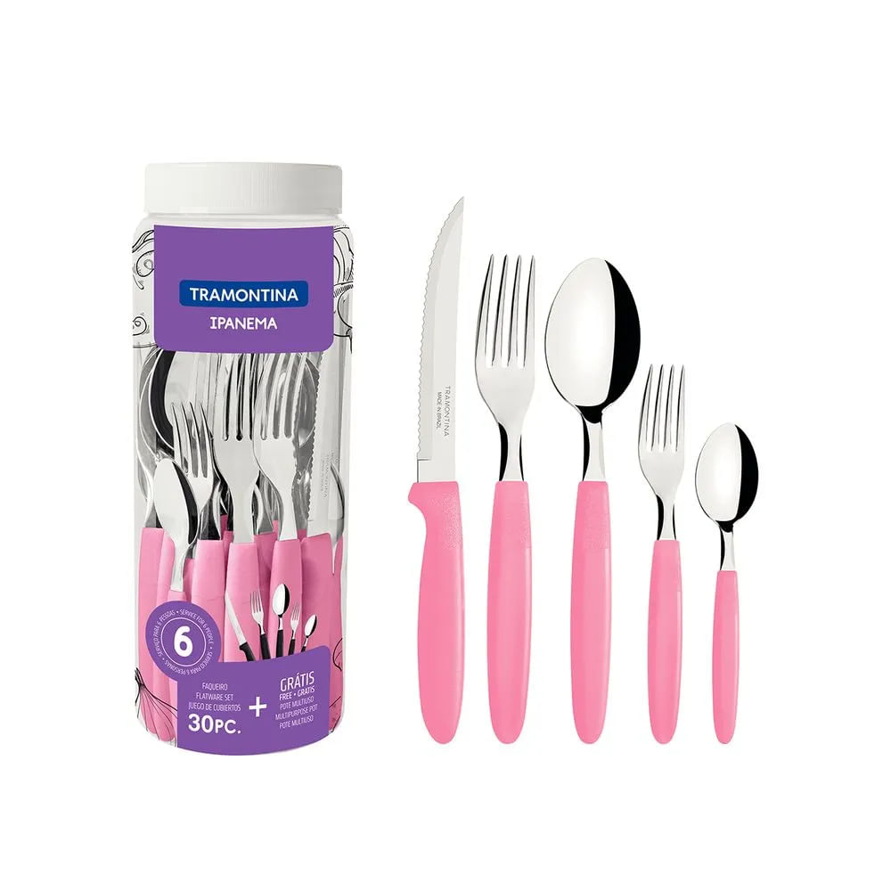 Juego de Cubiertos Tramontina Ipanema Rosado - 30 Piezas Elegantes y Modernas (MUNDO ELECTRONICO)