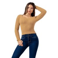 Sweater Angora con Hilos de Brillo Color Camel
