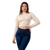 Chompa Crop Cuello Alto de Cashemira Color Crema