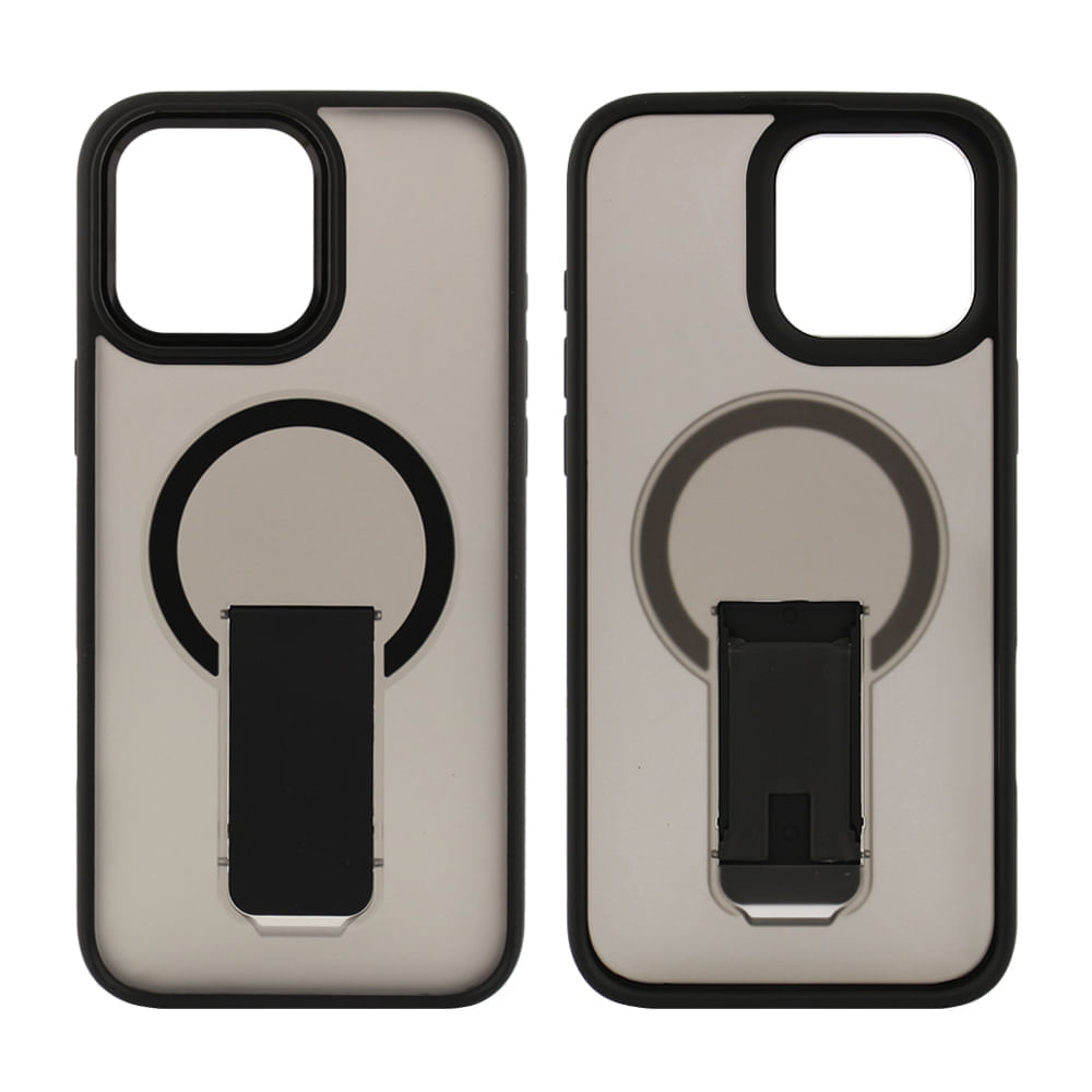 Case para iPhone 16 Pro Max, con Magsafe para carga inalámbrica con soporte, rígido, mate traslúcido negro