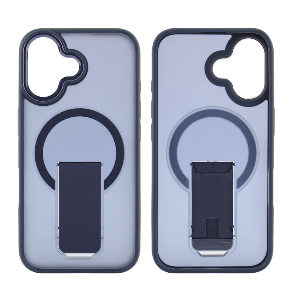 Case para iPhone 16, con Magsafe para carga inalámbrica con soporte, rígido, mate traslúcido azul