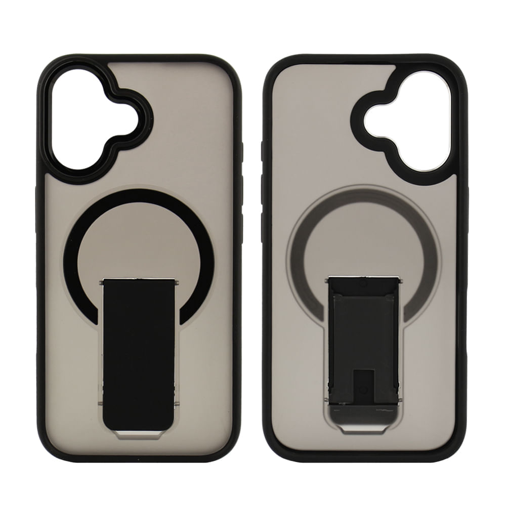 Case para iPhone 16, con Magsafe para carga inalámbrica con soporte, rígido, mate traslúcido negro