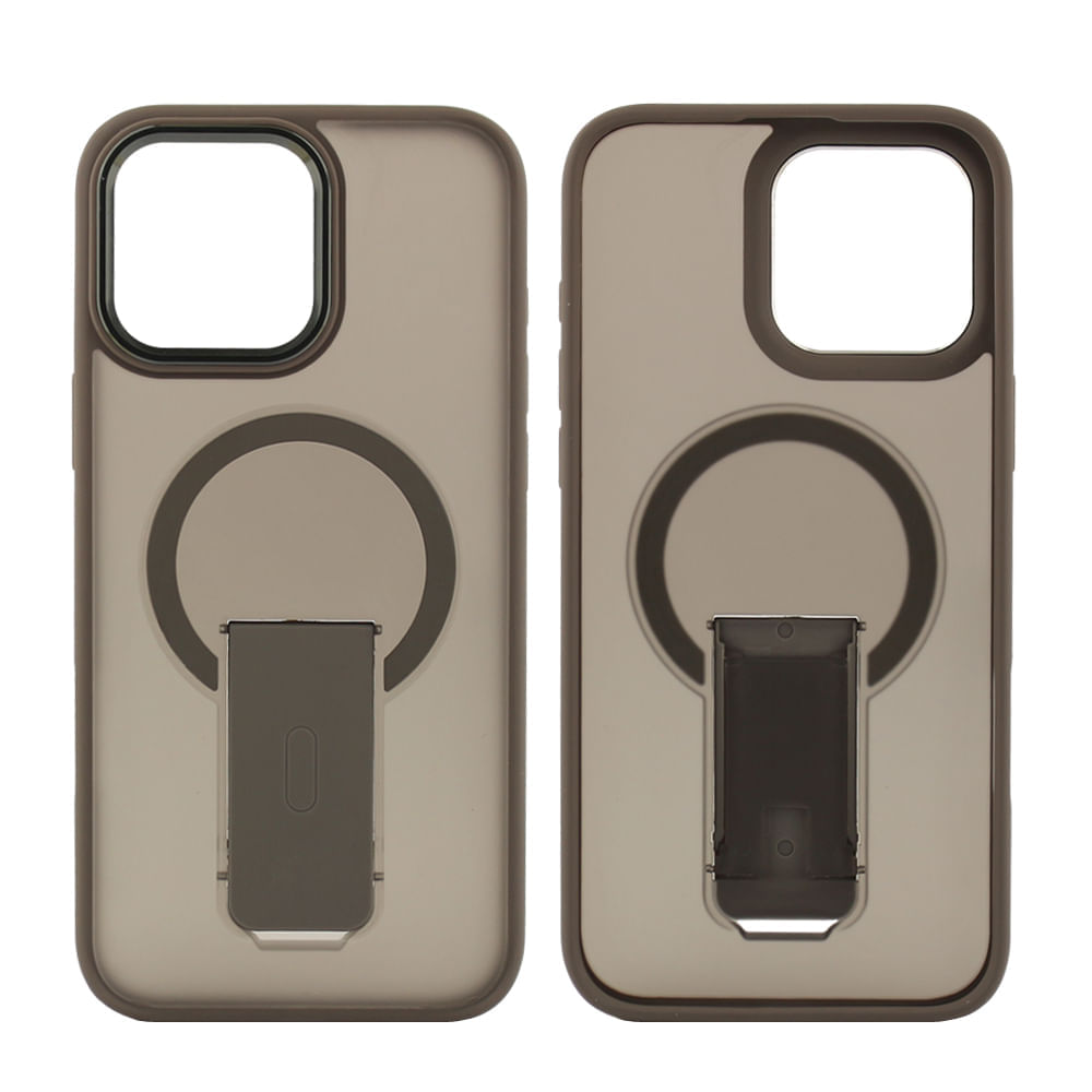 Case para iPhone 16 Pro Max, con Magsafe para carga inalámbrica con soporte, rígido, mate traslúcido gris