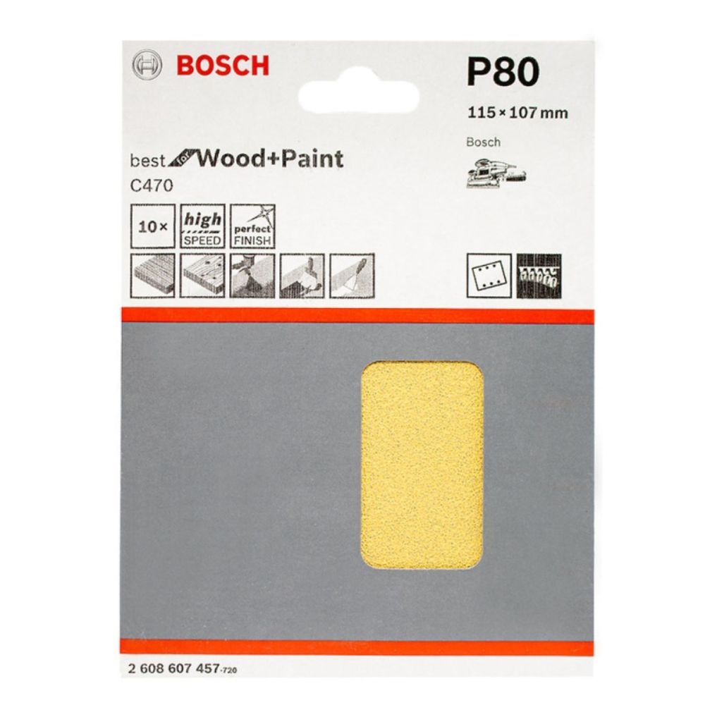 Lija para Orbital 1/4 Pliego Grano 80 10 und Bosch 2608.607.457-000
