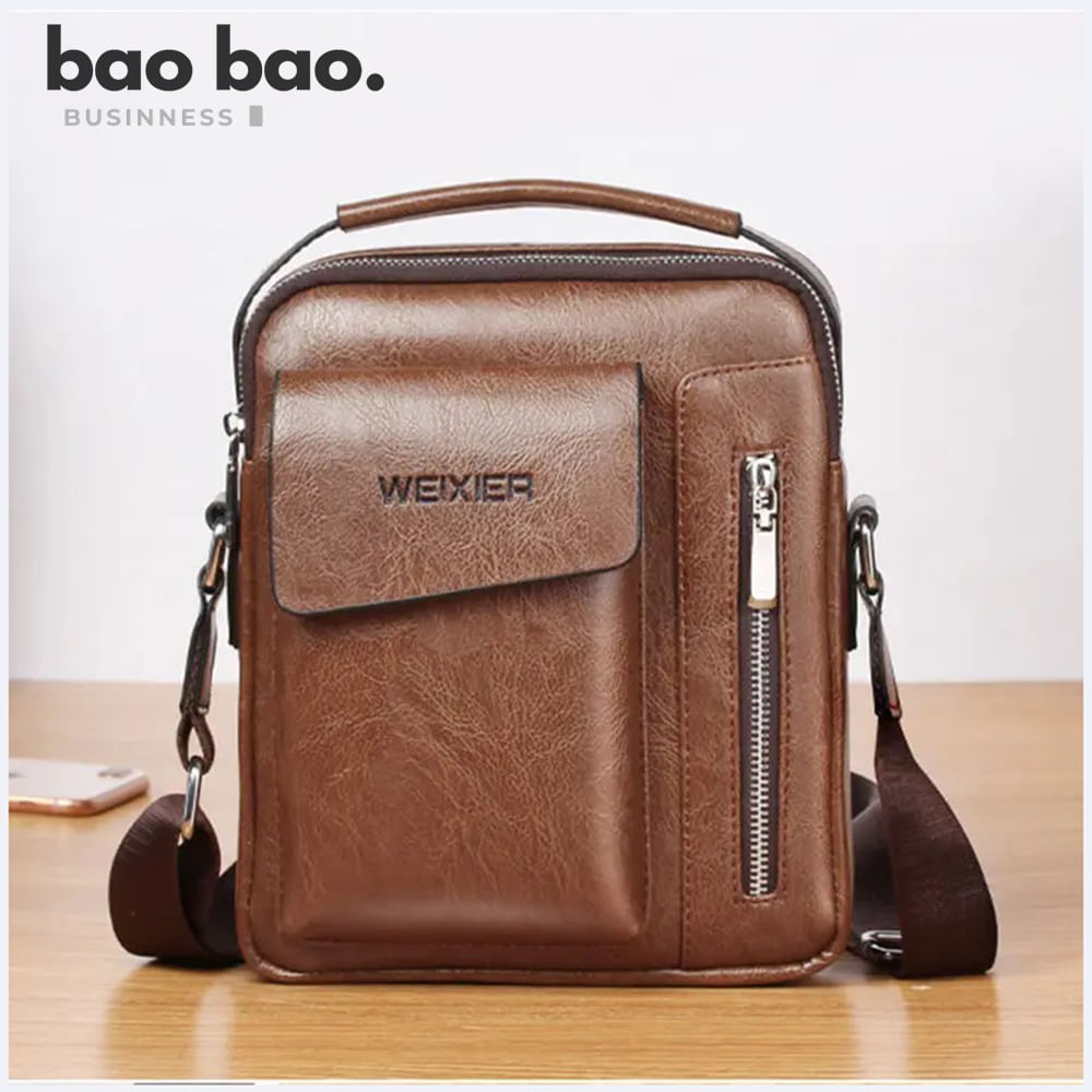 Morral para Hombre Cuero PU Bandolera Casual Impermeable - Marrón