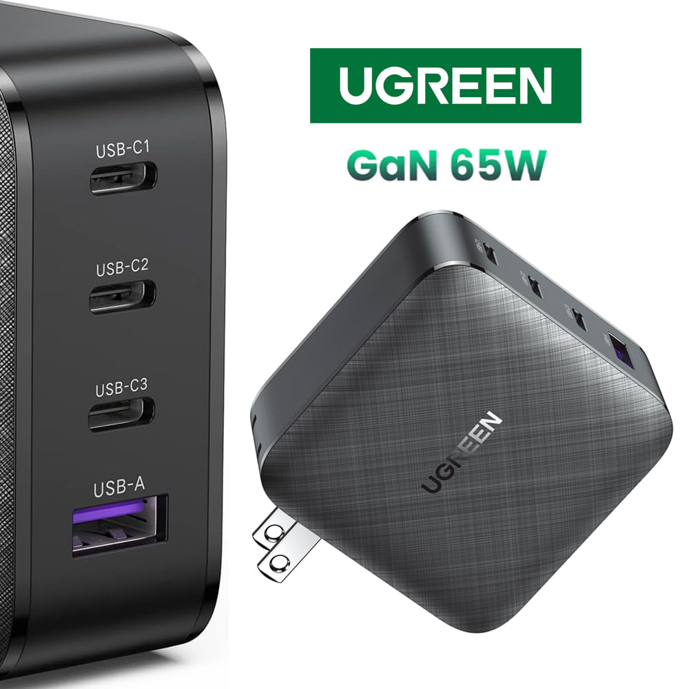 Cargador Ugreen Nexode GaN 65W de carga rápida 3 USB-C + 1 USB-A 70773