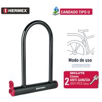 Candado Bicicleta Moto Cadena Candado tipo U Hermex 21cm