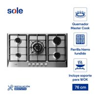 Encimera SOLCO038 de Acero Inoxidable Sole con 5 Quemadores y Seguridad Avanzada (MUNDO ELECTRONICO)