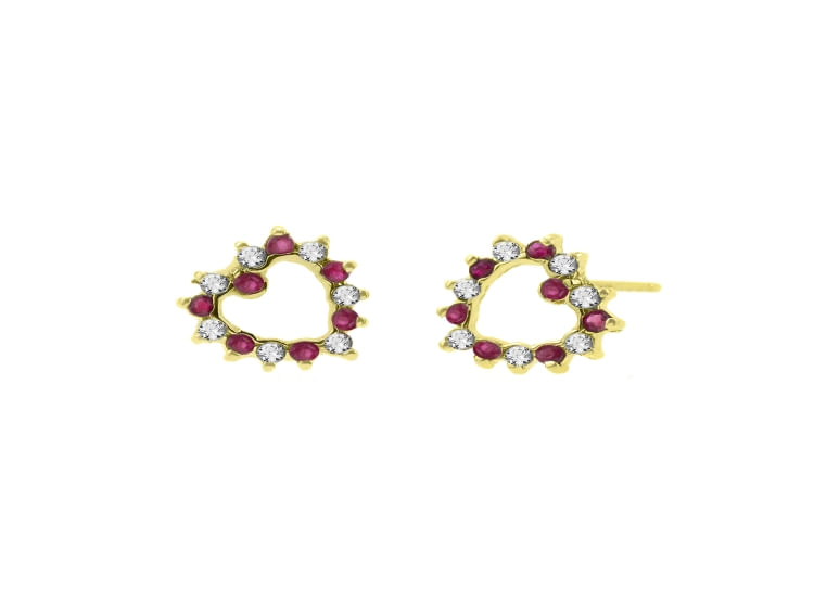 Aretes Rubí Corazón Oro 18K