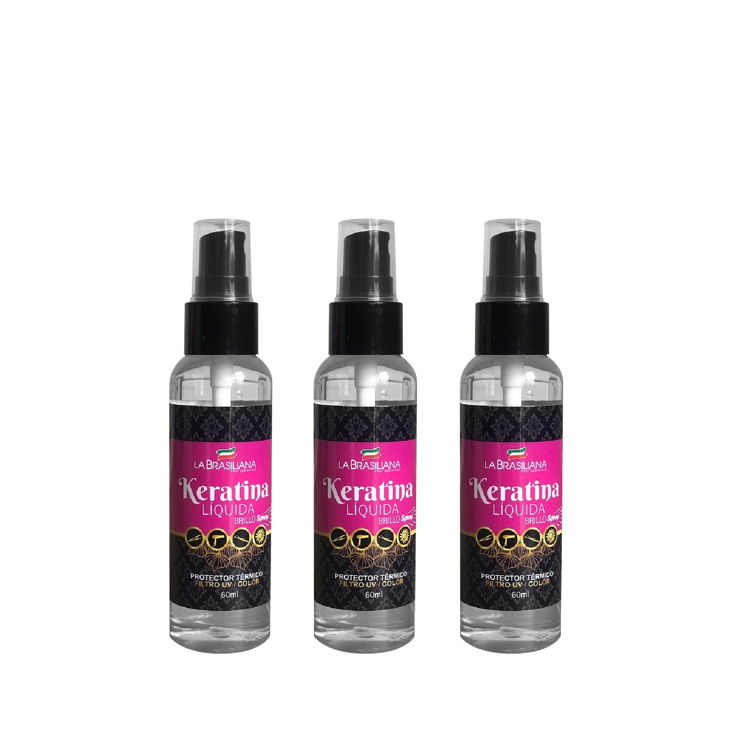 Keratina Liquida Brillo Spray La Brasiliana 60ml 3 Unid