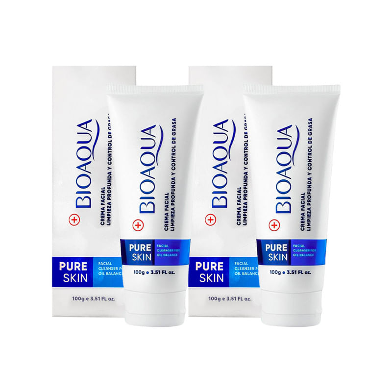 Crema Facial Limpiadora Profunda Pure Skin Bioaqua 100Gr 2 Unid