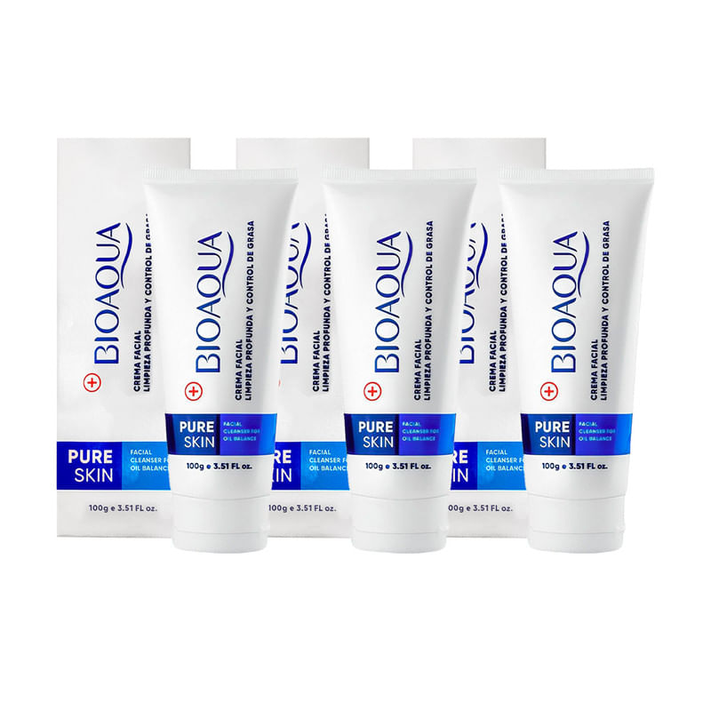 Crema Facial Limpiadora Profunda Pure Skin Bioaqua 100Gr 3 Unid