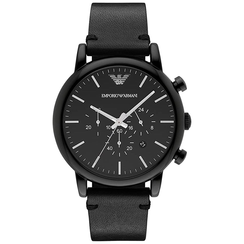 Reloj Emporio Armani Luigi AR1918 Fecha Cronometro Acero Inoxidable Cuero Negro