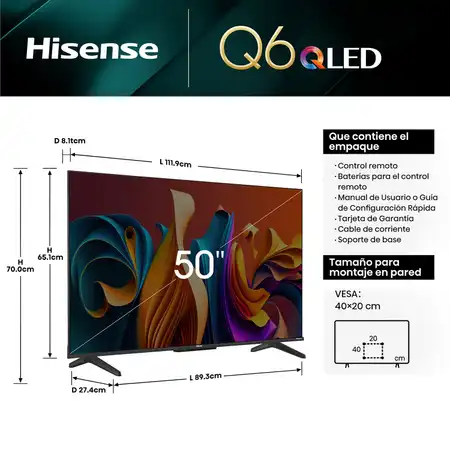 TV Hisense QLED 50"" UHD 4K 50Q6N Google TV (2024) (oferta)