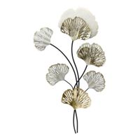 Escultura Metal Flores Dorado Y Blanco 85 Cm