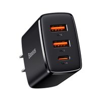 Cargador Rápido 30W USBx2 Y USB-C Negro Baseus