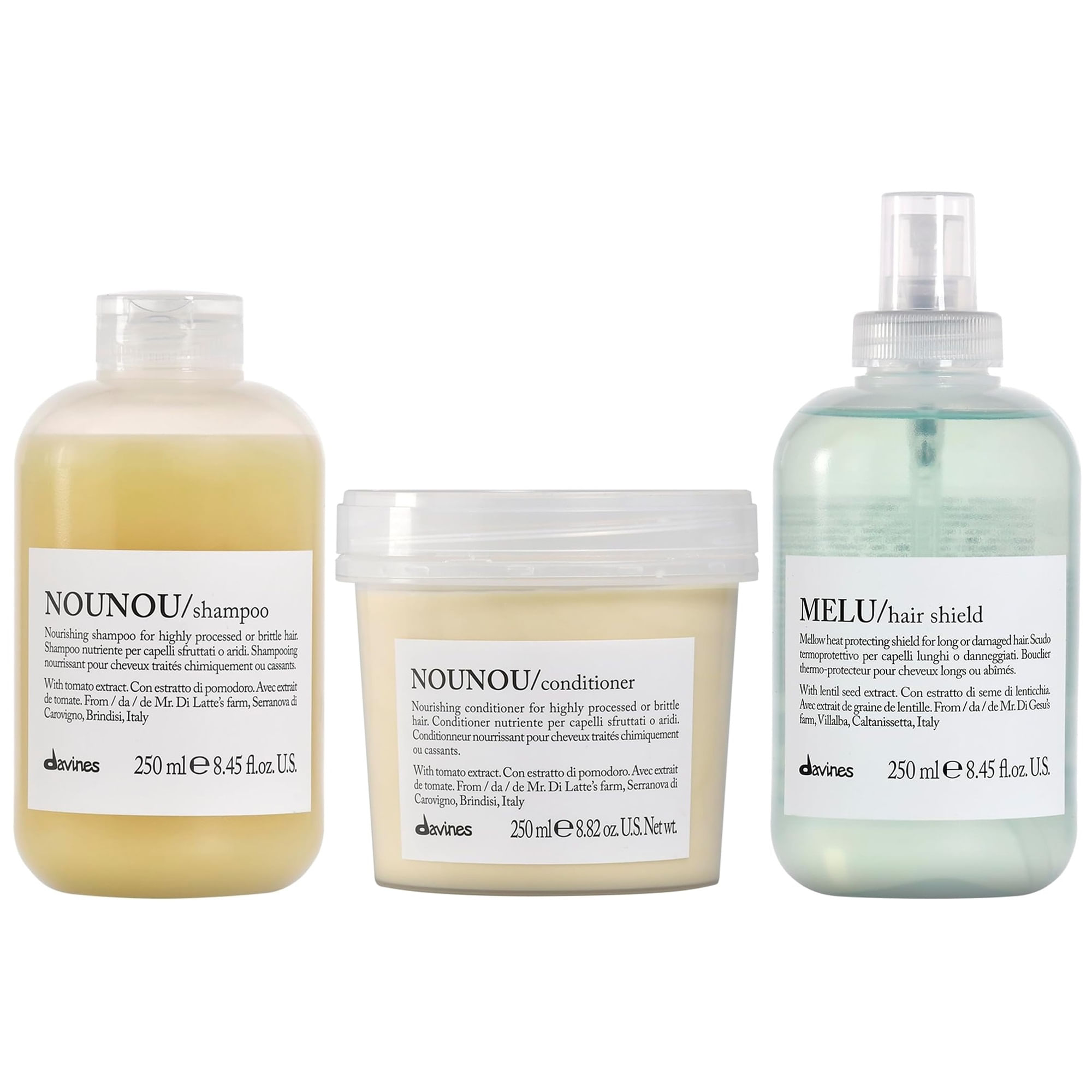 Shampoo Nutritivo 250ml + Acondicionador + Spray Shield Davines Nounou