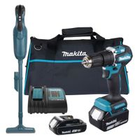 Taladro Percutor 1/2"" 18V LXT BL 2 Bat DHP487SYX2 + Aspiradora 1.4 m³/min DCL182Z 18V LXT + Maletín