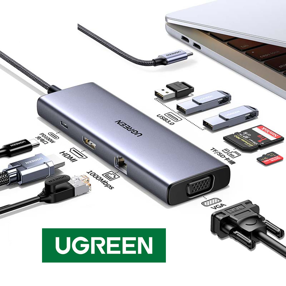 Adaptador Tipo C 9 en 1 Multiport Hub Estacion Lan Hdmi 4k UGREEN 100W