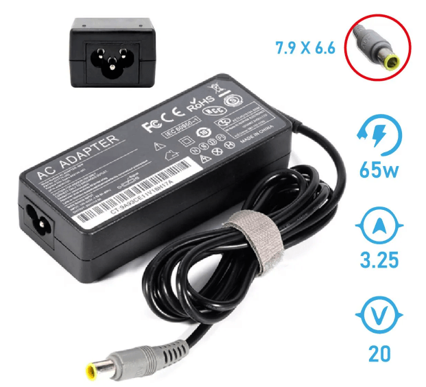 Cargador compatible Lenovo Pin Aguja 20V 3.25A 7.9x6.6mm 65W