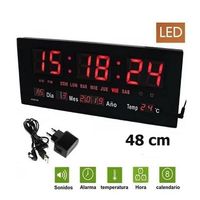 Reloj de pared Digital GRANDE LED tiempo calendario temperatura humedad 48 cm largo