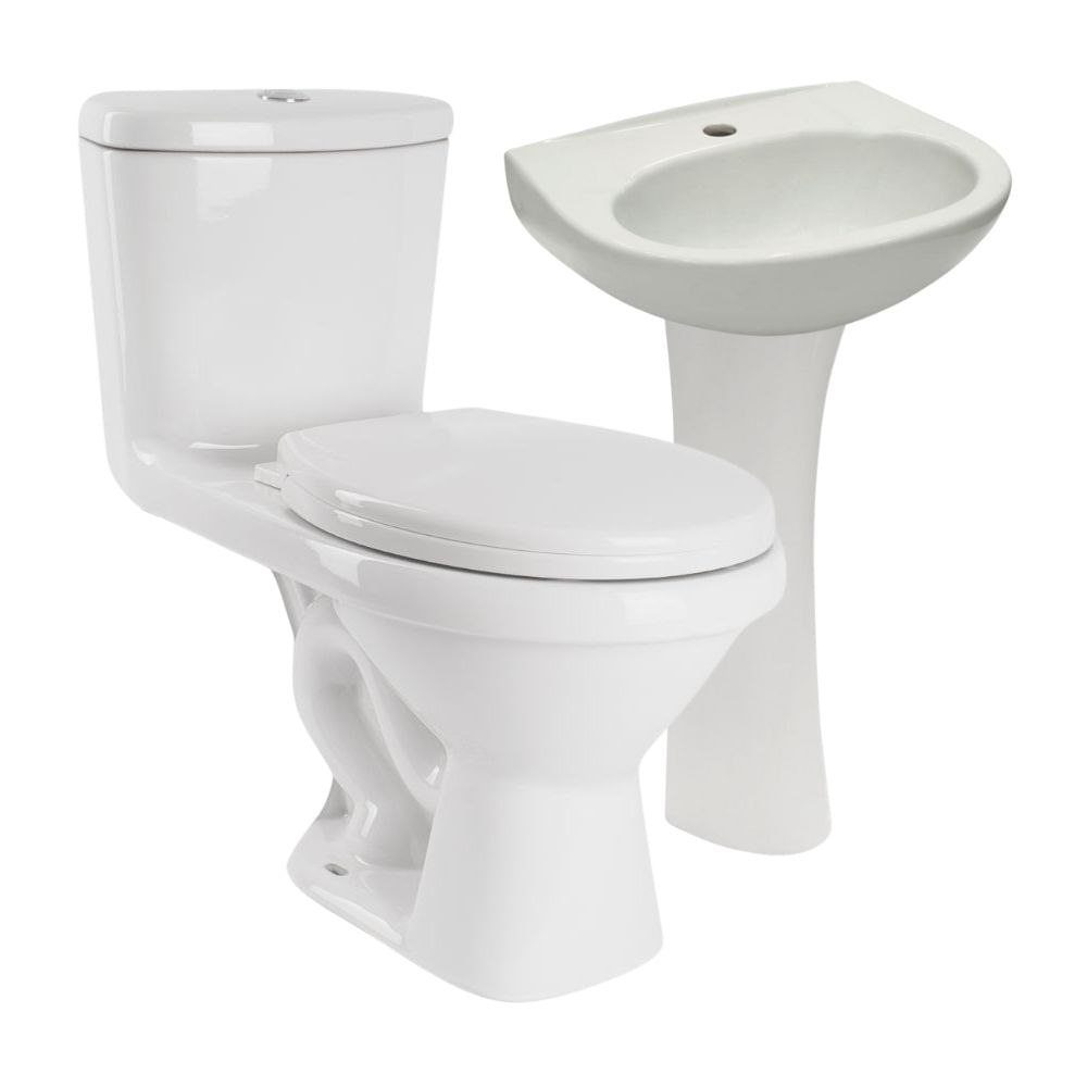 COMBO Inodoro One Piece Trebol Eco PS AS SD Blanco + Lavatorio Trebol Máncora Blanco + Pedestal Trebol Universal Blanco