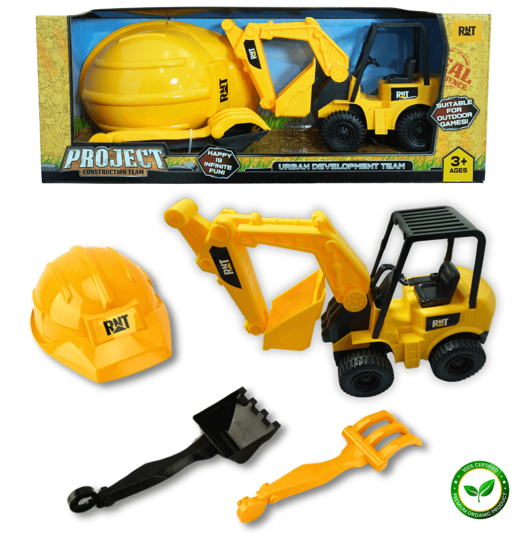 Juguete Excavadora con Casco y Herramientas de Construcción