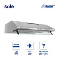 Campana Extractora Convencional 60cm Sole Hera 1 Motor Acero Inoxidable Plata