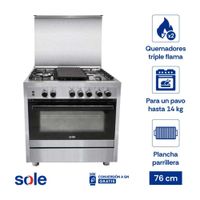 Cocina de Pie a Gas Sole Bali 5 Hornillas Acero 76cm Gris con Horno
