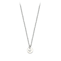 Collar fino con dije redondo y centro de corazon - Plata 925