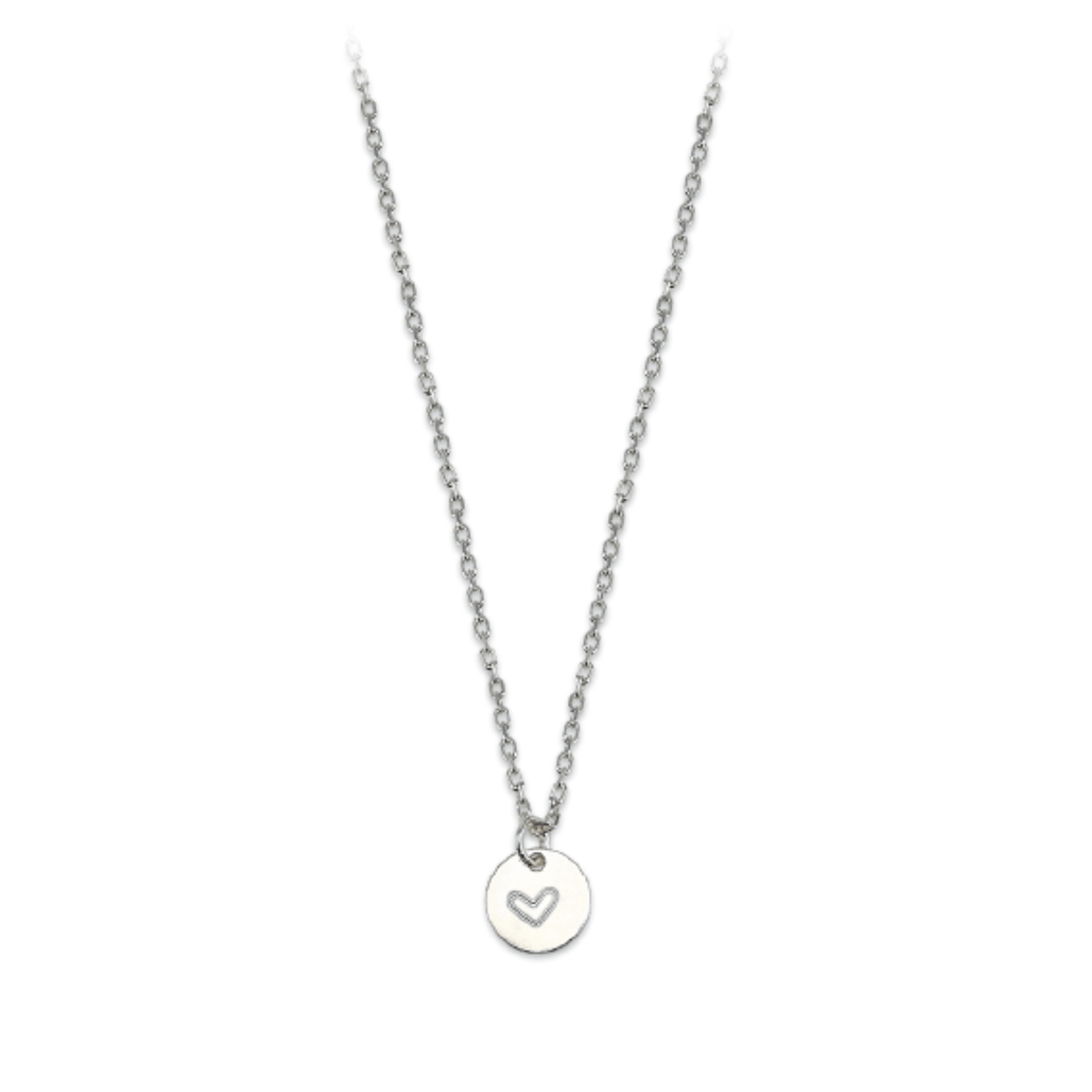 Collar fino con dije redondo y centro de corazon - Plata 925