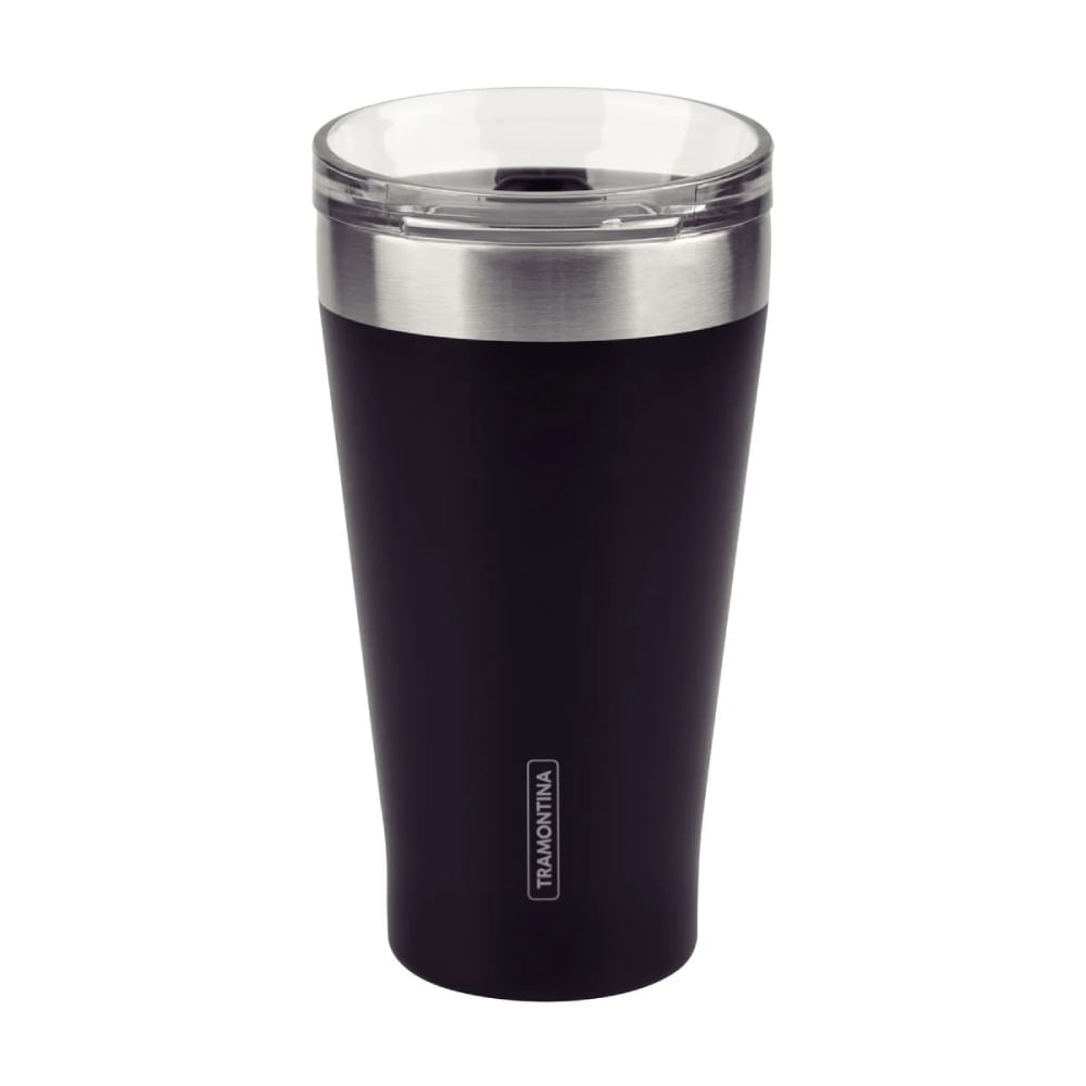 Vaso térmico Tramontina Exata 550ml en acero inox negro, con tapa y aislamiento al vacío para bebida