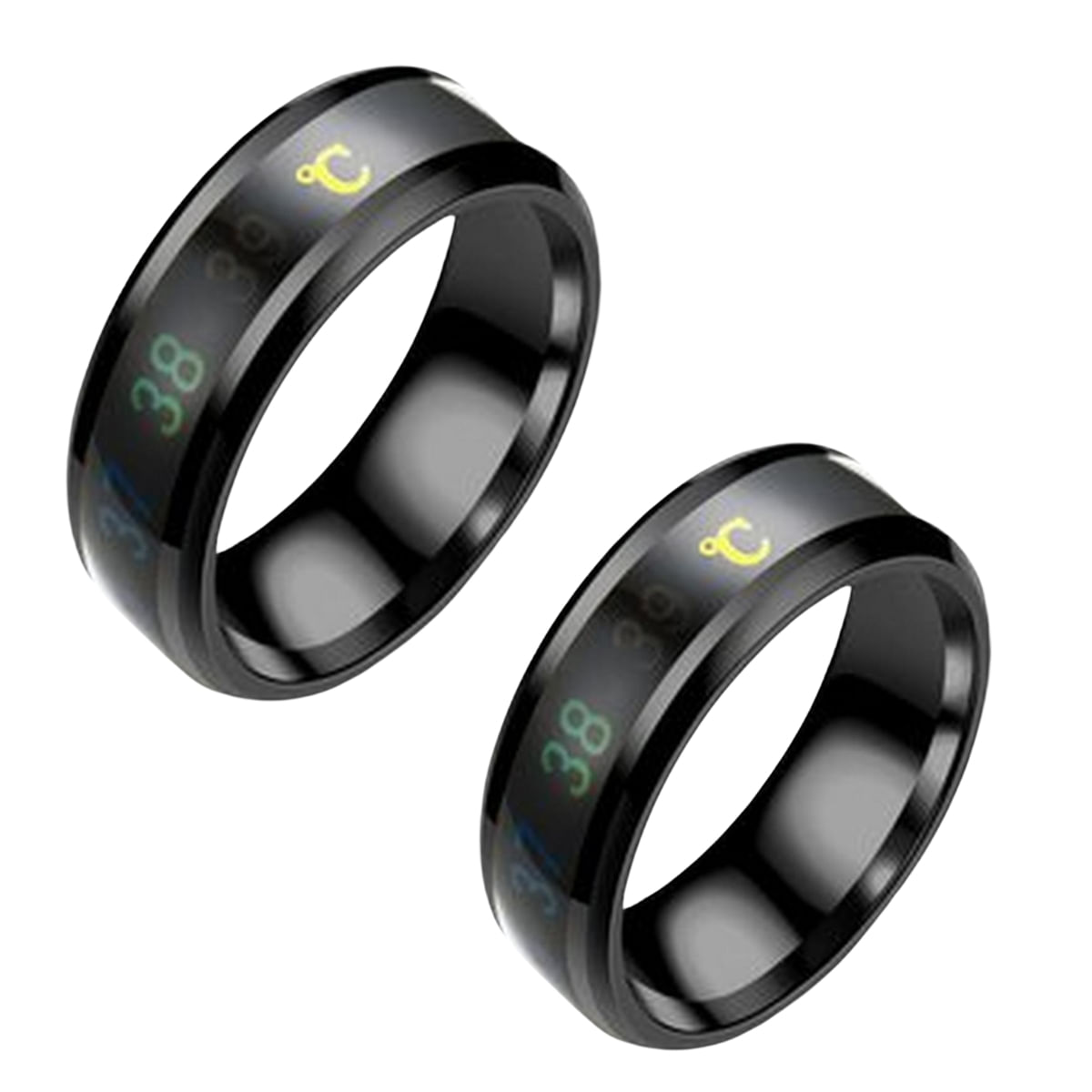 Packx2 Anillo Inteligente De Acero Con Sensor De Temperatura Unisex Color Negro - Talla 7