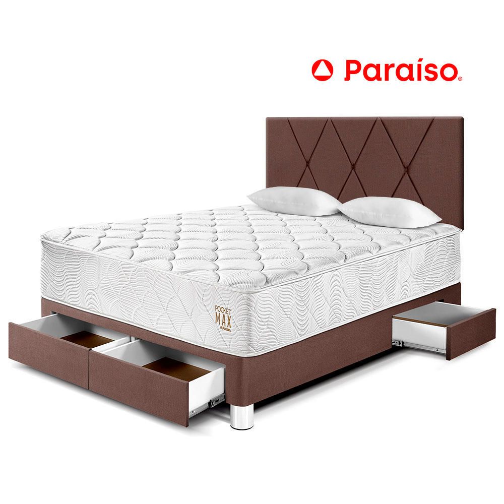 Dormitorio Pocket Max 2 Plazas Con Cajones Chocolate