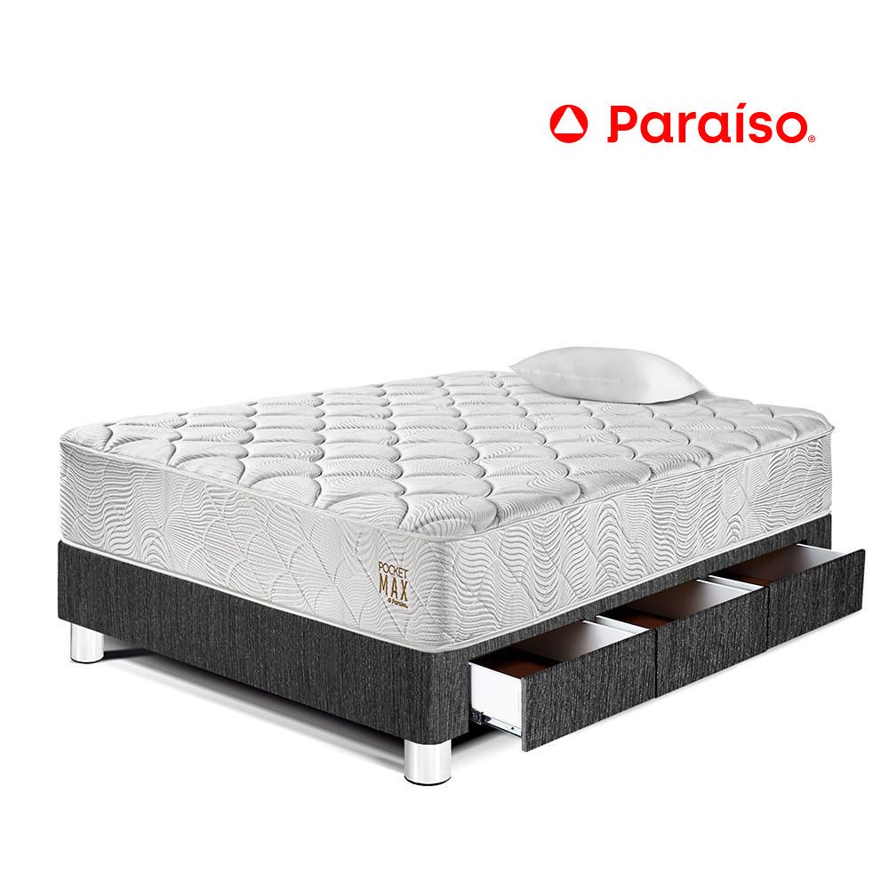 Cama Pocket Max 1.5 Plazas Con Cajones Charcoal