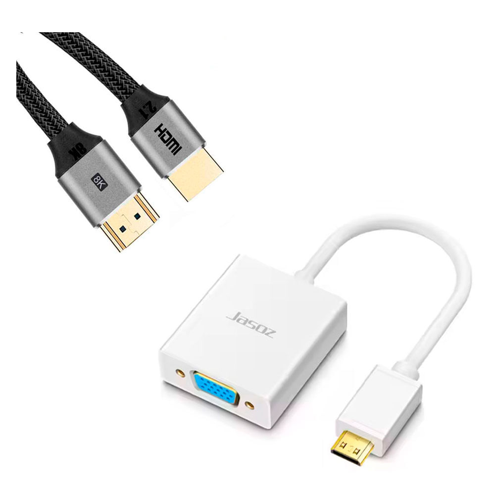 Pack Adaptador HDMI Macho a VGA Hembra Blanco + Cable HDMI 2.1