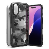 Case para iPhone 16, fusion X, antigolpes, rígido, camuflaje negro