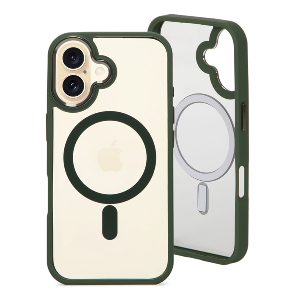 Case para iPhone 16, con MagSafe para carga inalámbrica, rígido, transparente con verde