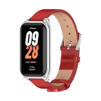 Correa de Cuero Para Xiaomi Mi Band 8 Active de Microfibra PU Rojo C/M Silver