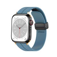 Correa Para Apple Watch Broche Magnético 42-44-45-49mm Gold Azul Acero