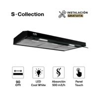 Campana Extractora Sole TURE19CO 90cm - Diseño Slim Black, 2 Motores Potentes, Panel Digital Touch (