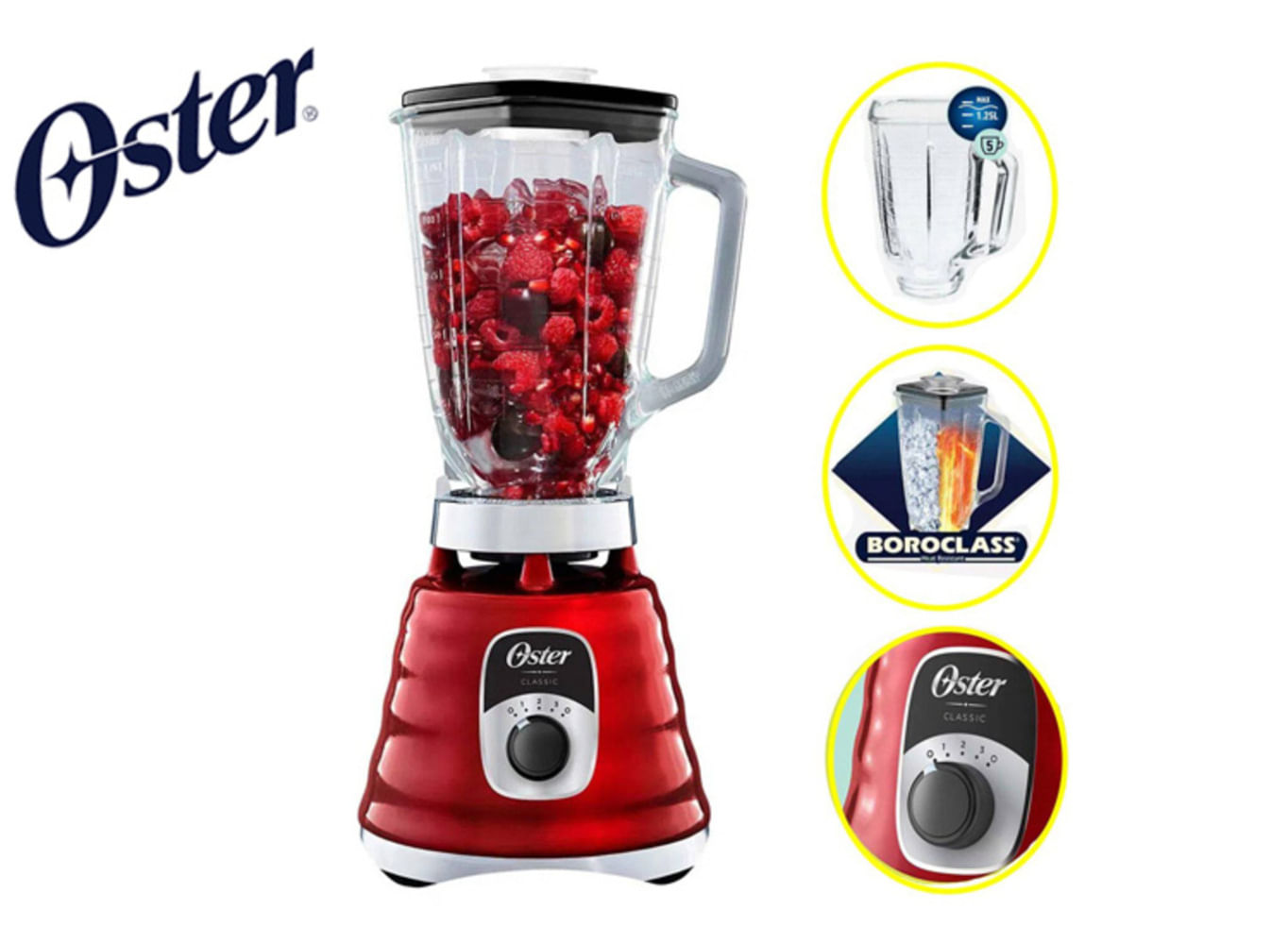 Licuadora Clásica 3 Velocidades con Perilla Ergonómica Oster BLST4126R-053 Rojo - Licuadora Clásica