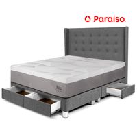 Dormitorio Royal Balanzze Con Cajones + Cabecera Gold Queen Gris