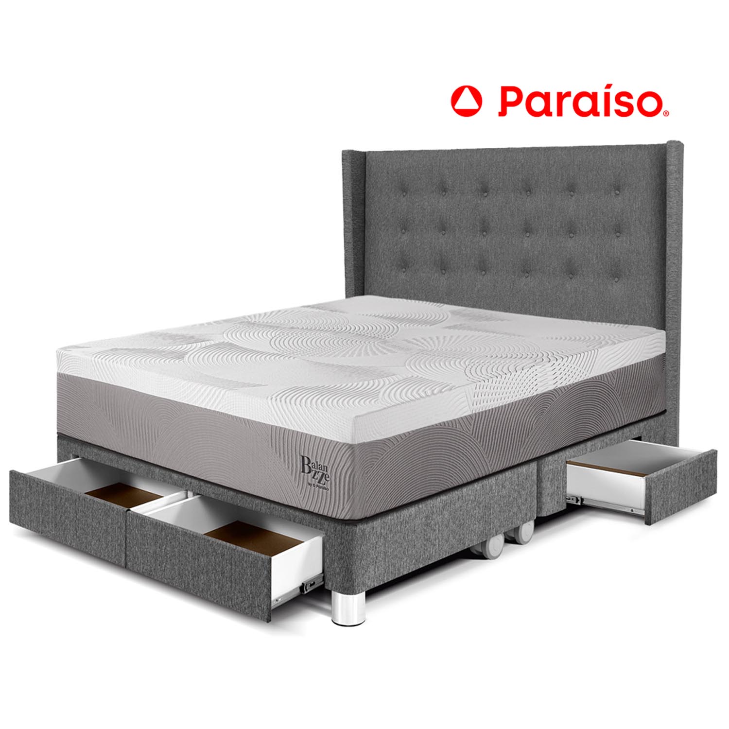 Dormitorio Royal Balanzze Con Cajones + Cabecera Gold Queen Gris