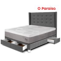 Dormitorio Royal Balanzze Con Cajones + Cabecera Gold 2 Plazas Gris