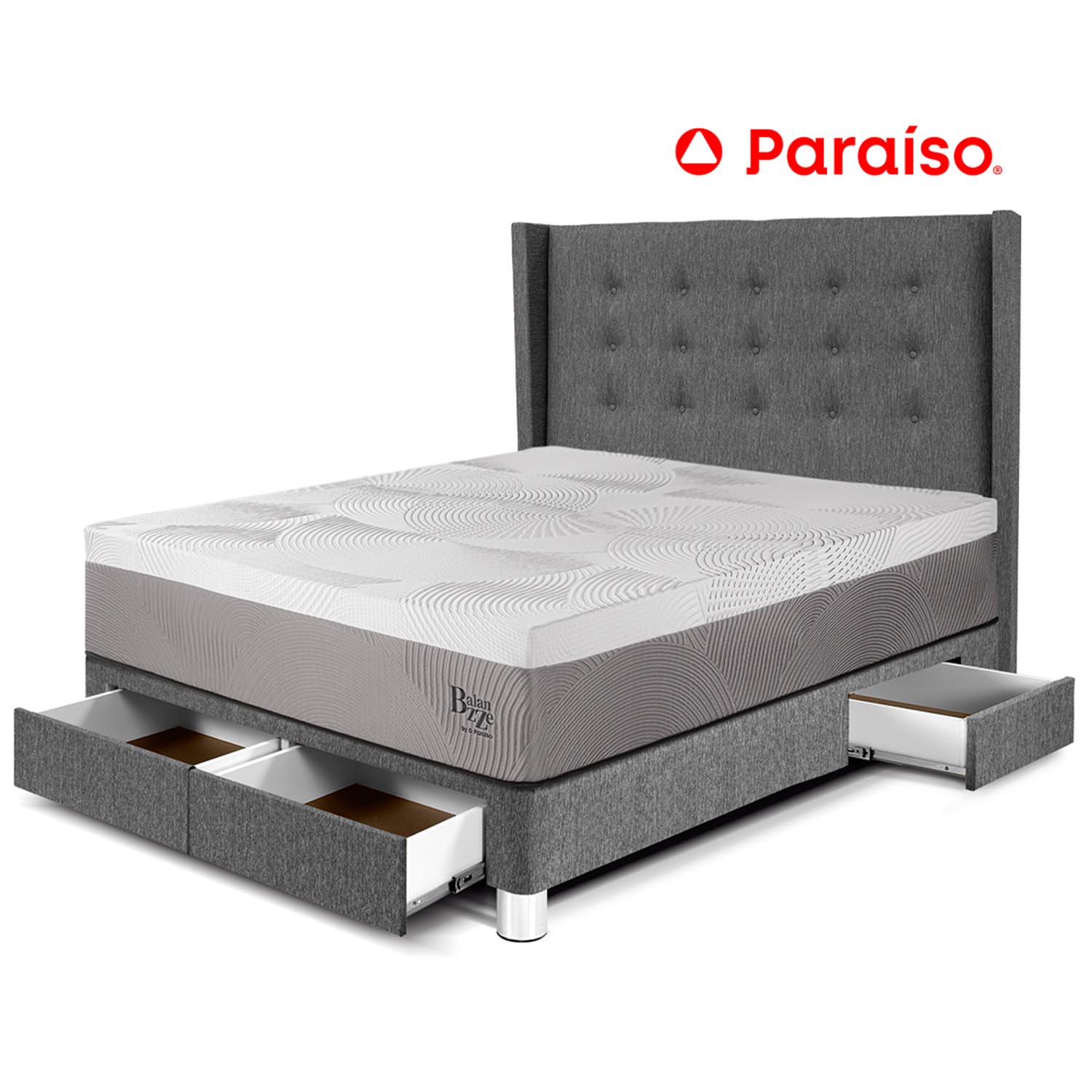 Dormitorio Royal Balanzze Con Cajones + Cabecera Gold 2 Plazas Gris