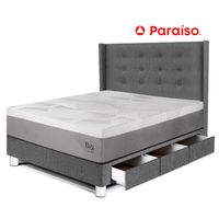 Dormitorio Royal Balanzze Con Cajones + Cabecera Gold 1.5 Plazas Gris